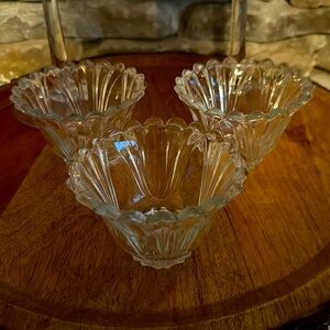 Vintage Clear Glass 3 Dessert Serving Bowls/candle holders with Scalloped Edges